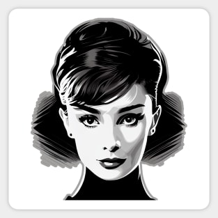 Classic Beauty, Elegant Hollywood Movie Star Looks. Black and White Modern Minimalist Pop Art Sticker